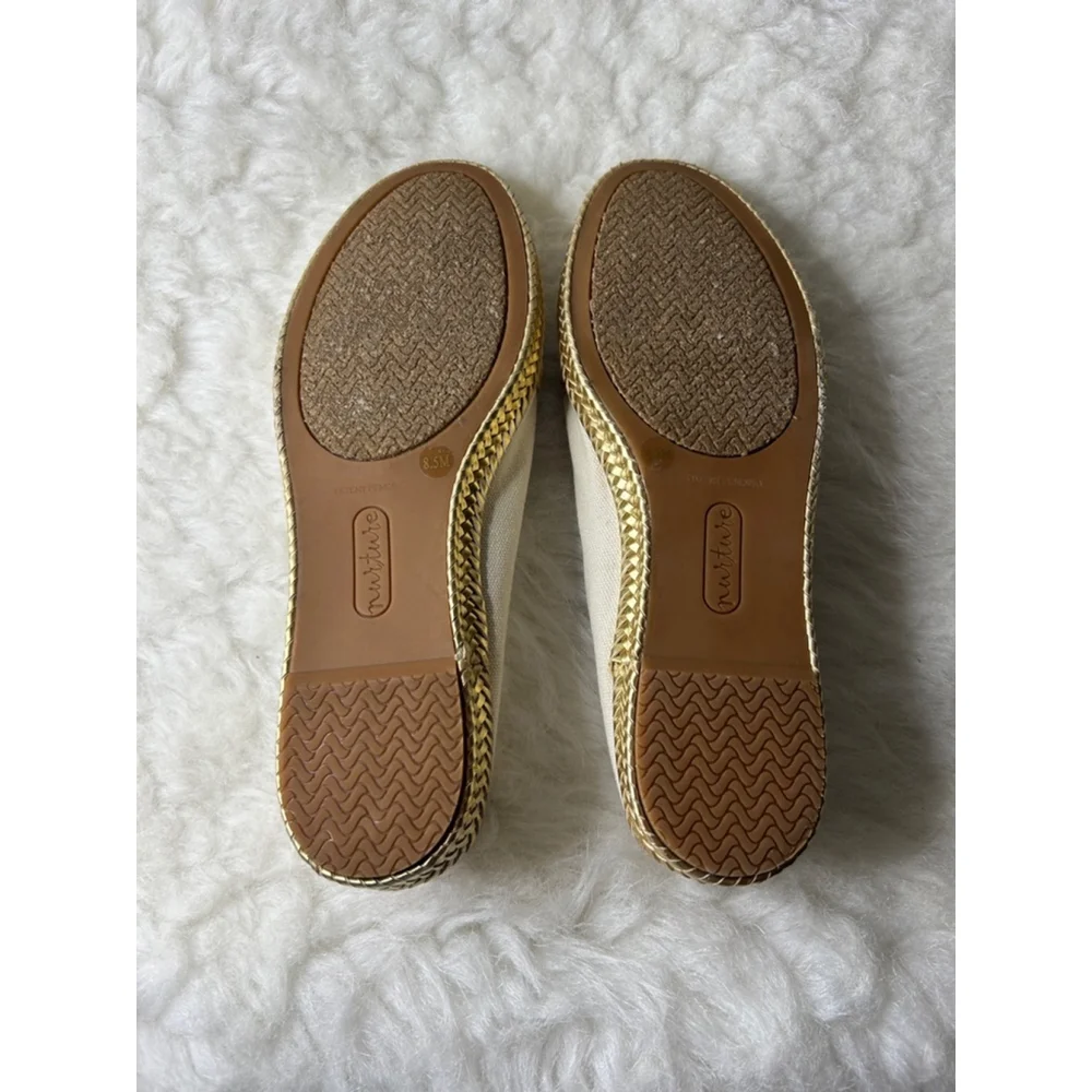 Nurture Beige Chained Anchor Leather Trim Slip On Gold Accents Flats Women 8.5 M